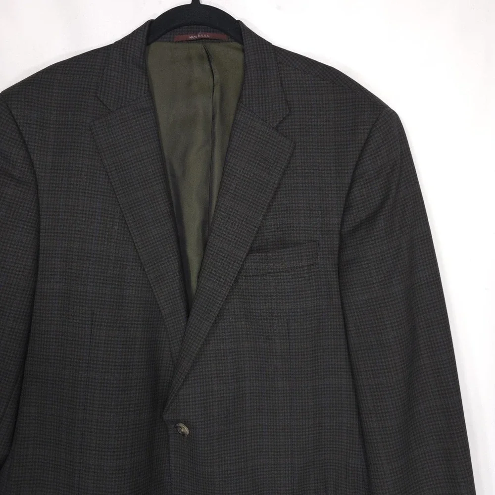 HICKEY FREEMAN Est 1899 USA Wool Blazer Jacket Sport Coat Brown Check 44L Beacon